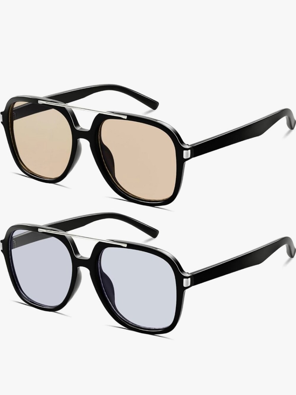 2 Pack Black Sunglasses with Brown & Light Blue Lenses - Inisex